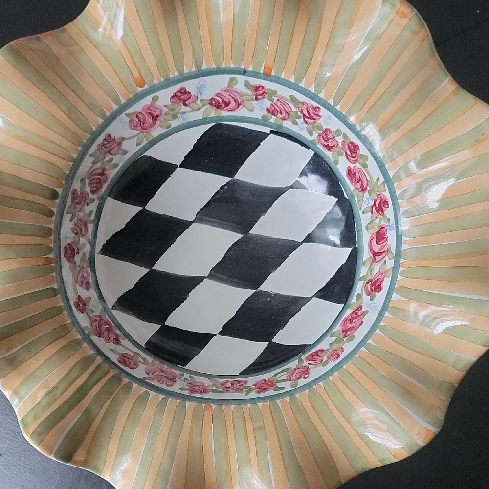 NWoT Mackenzie-Childs Taylor fluted small serving bowl 12" Odd Fellows